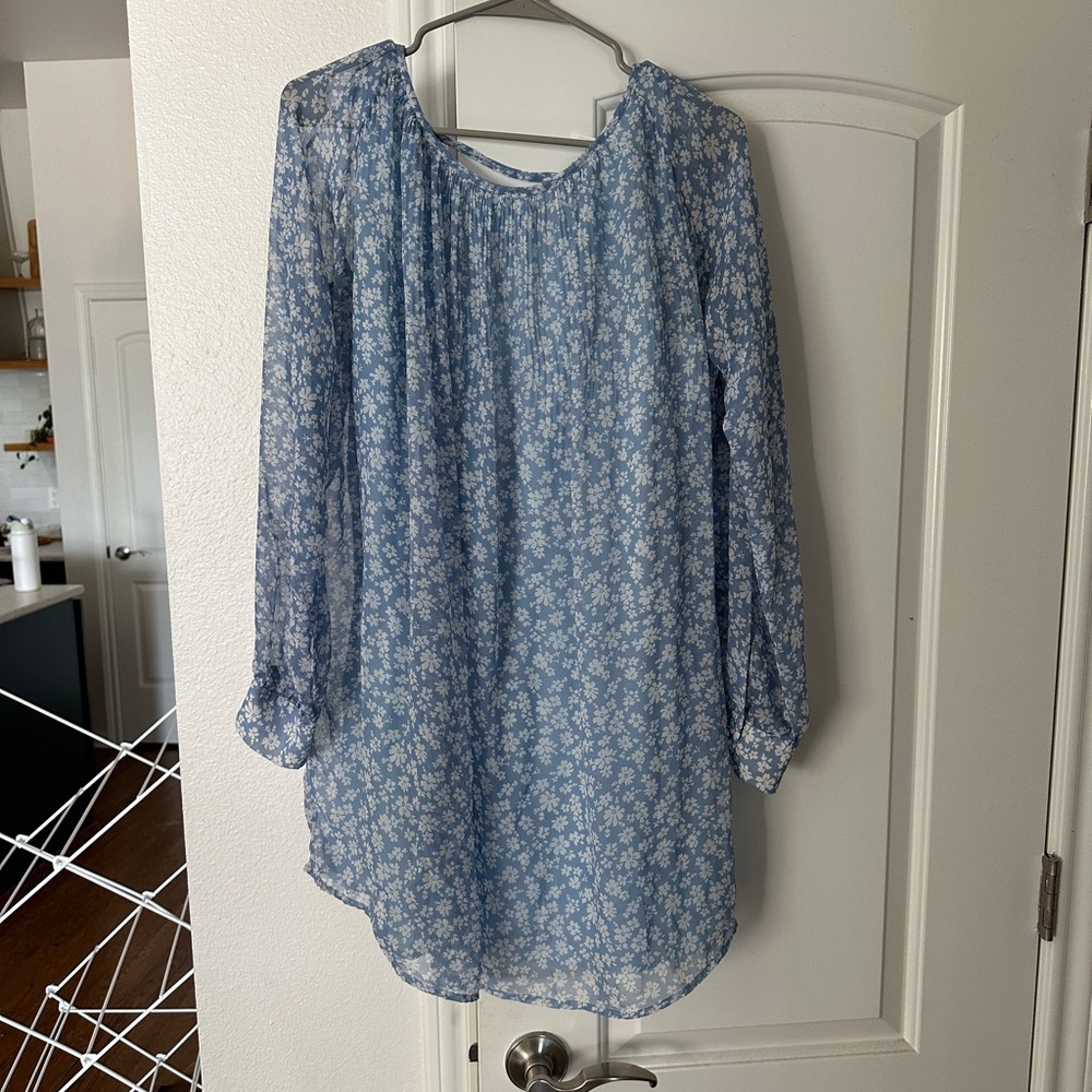 Kimchi Blue Floral Blue and White Blouse Dress by Urban Outfitters Size L